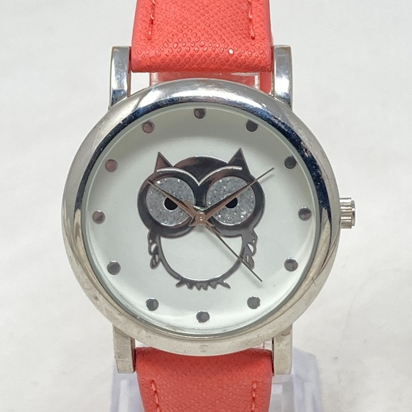 Accutime Accessories - Accutime Owl Watch Women 35mm Silver Tone Coral Faux Leather Glitter New Battery
